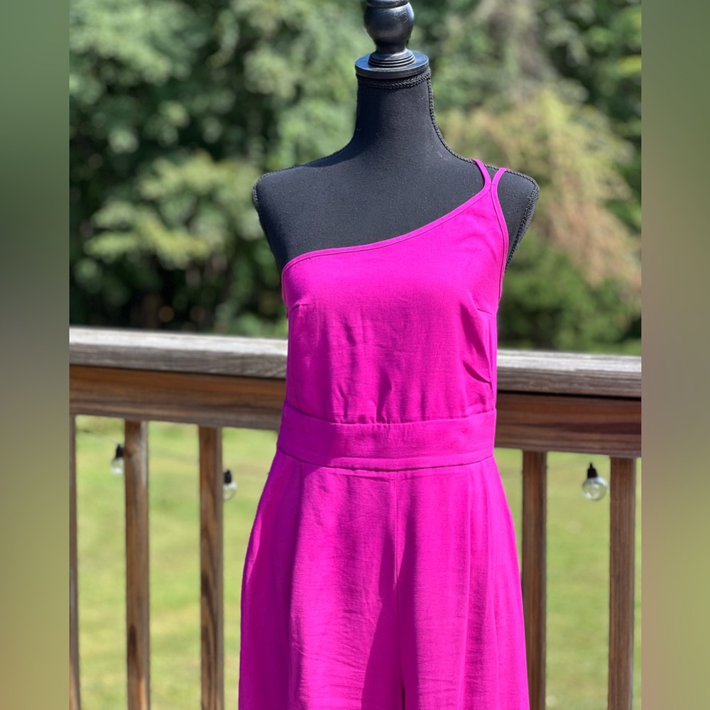 Pink One Shoulder Wide Leg Jumpsuit (6) Medium